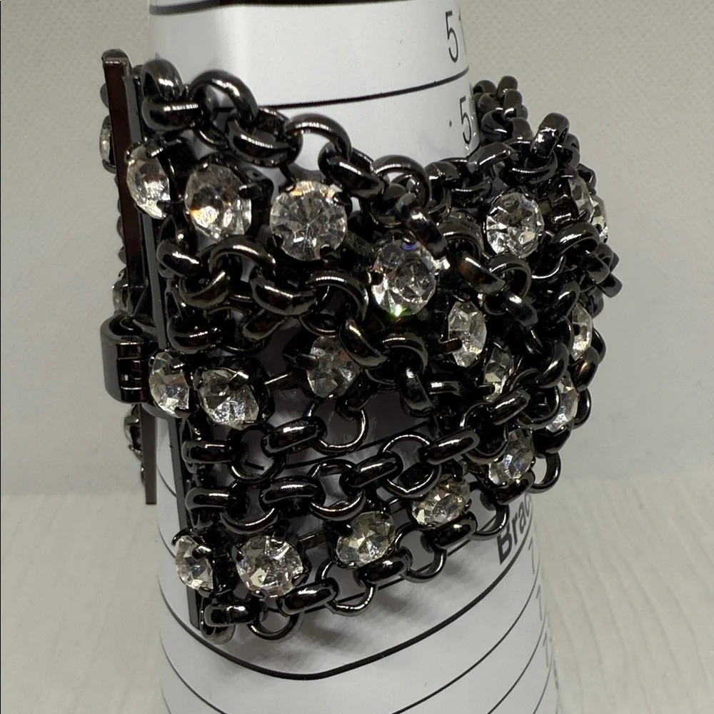 Vintage thick gun metal Black Chain Bracelet scattered rhinestones